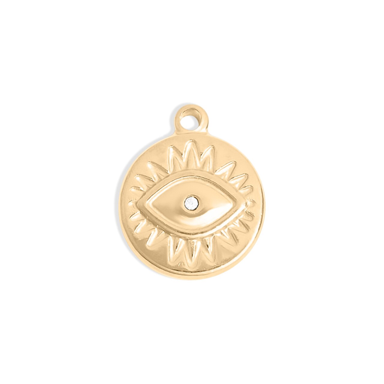 18K Gold PVD Stainless Steel Crystal Evil Eye Sun Disc Charm - DIY Charm Necklace Charms